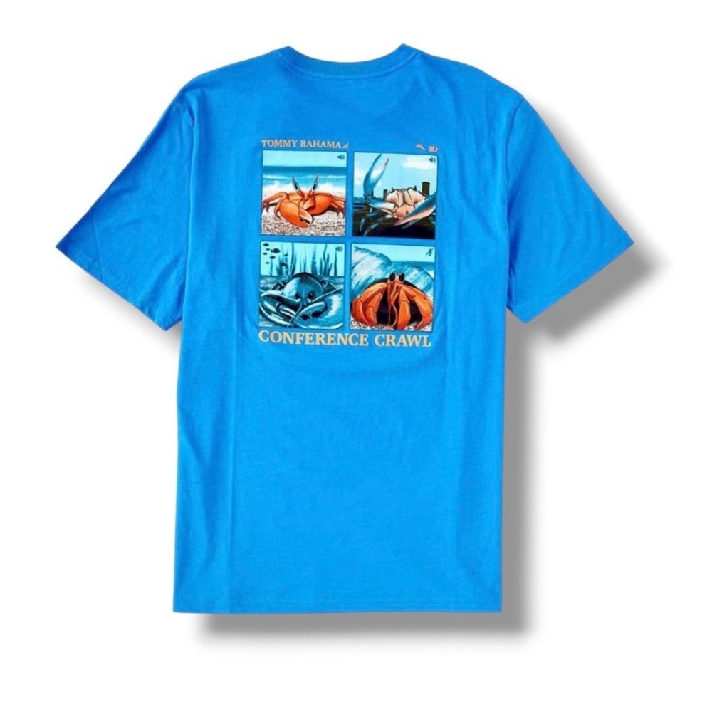Tommy Bahama Blue Conference Crawl Crab Graphic T-Shirt Short Sleeve Medium New